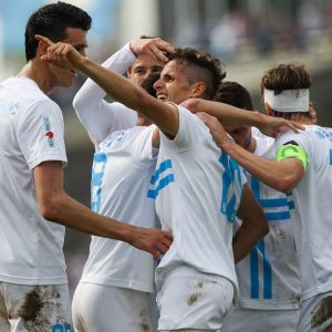 Rijeka, 06.04.2014., 1. MaxTV Hrvatska nogometna liga. Fotografije s "jadranskog derbija" izmedu Rijeke i Hajduka odigranog na prepunom stadionu na Kantridi. Rijeka je pobijedila sa 4:1