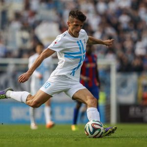 Rijeka, 06.04.2014., 1. MaxTV Hrvatska nogometna liga. Fotografije s "jadranskog derbija" izmedu Rijeke i Hajduka odigranog na prepunom stadionu na Kantridi. Rijeka je pobijedila sa 4:1